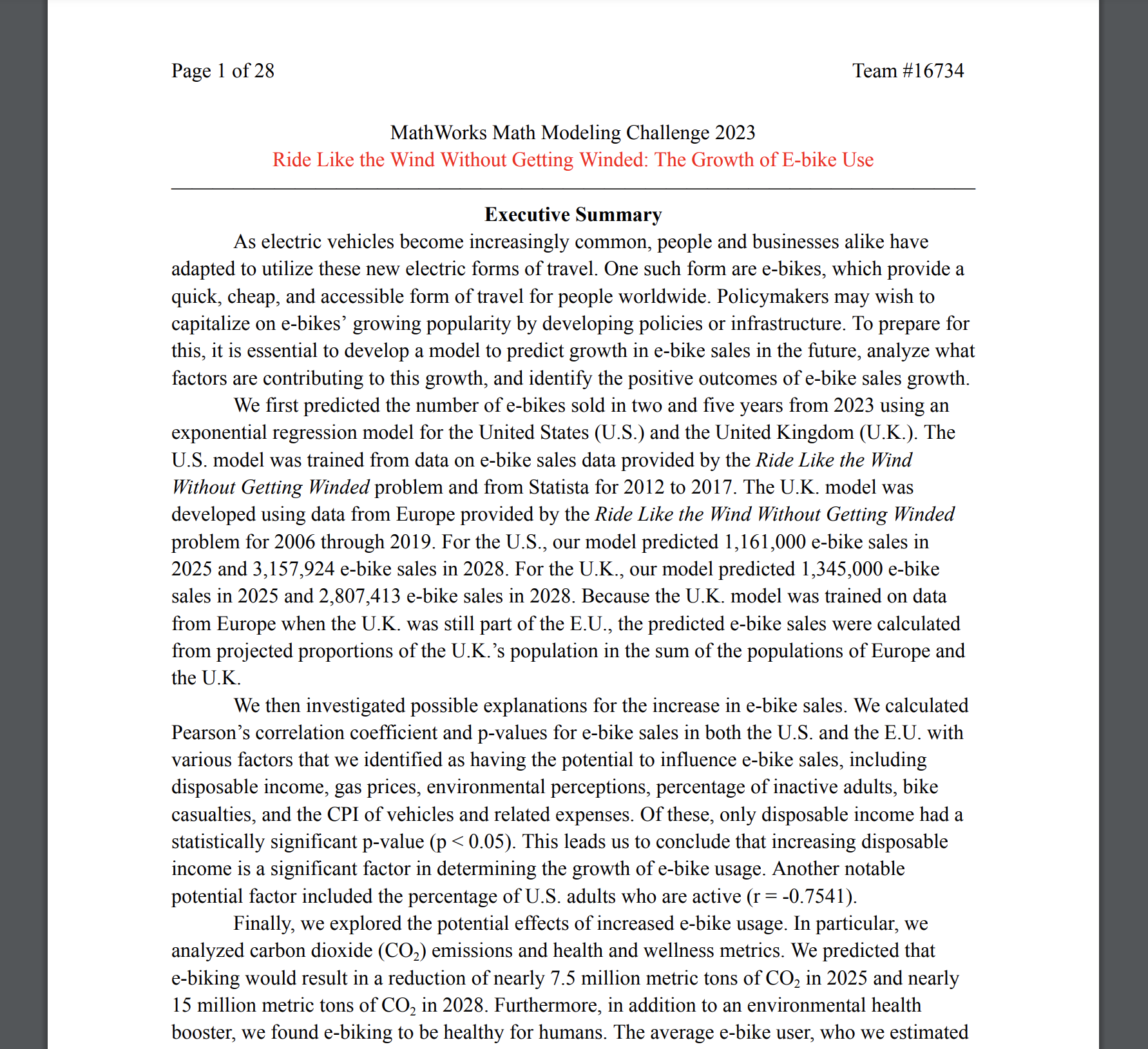 Siam's MathWorks Math Modeling Challenge (M3)